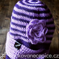Výprodej - háčkovaný setík - nákrčník + čepice  (54-56 cm)